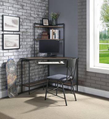 Brantley 16"W Upholstered Office Chair (Antique Oak & Sandy Gray Finish)