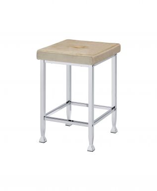 Raine 24"H Velvet Counter Height Stool (Set-2) (Beige Velvet & Chrome Finish)
