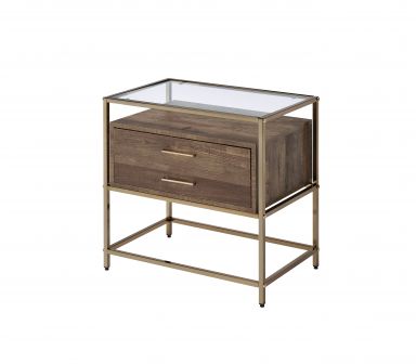 Knave 2 Drawers Rectangular Accent Table (Walnut & Champagne Finish)