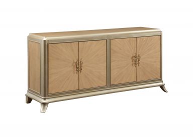 Dodie 73"L Console Cabinet (Oak Sunburst Pattern & Taupe Champagne Finish)