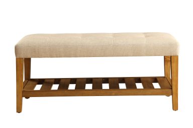 Charla 40"L Upholstered Bench (Beige & Oak)