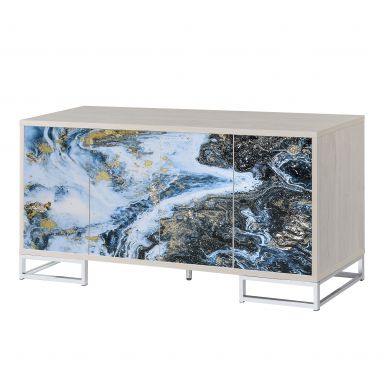 Liam 65"L Console Cabinet (Blue Marble Paint & Chrome Finish)