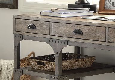 Gorden 3 Drawers 47"L Writing Desk (Weathered Oak & Antique Silver)