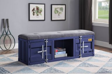 Cargo 56"L Upholstered Bench w/Storage (Gray Fabric & Blue)