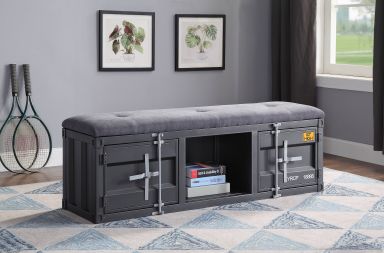 Cargo 56"L Upholstered Bench w/Storage (Gray Fabric & Gunmetal)