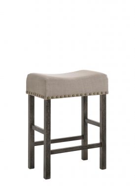 Martha II 26"H Upholstered Counter Height Stool (Set-2) (Tan Linen & Weathered Gray)
