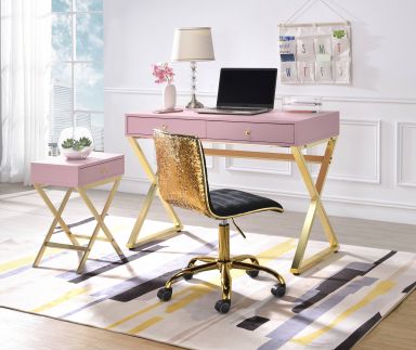 Coleen 1 Drawer Rectangular Accent Table (Pink & Gold)