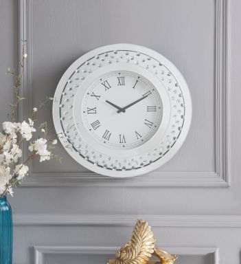 Nysa Glam Wall Clock (Mirrored & Faux Crystals)