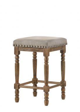 Farsiris 24"H Upholstered Counter Height Stool (Beige Fabric & Weathered Oak Finish)