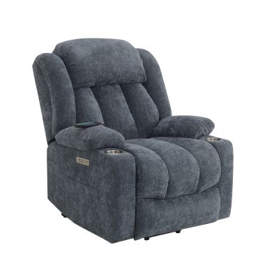 Omarion 37"L Velvet Power Recliner w/Lift, Heating & Massage (Blue Chenille)