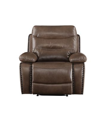 Aashi 42"W Upholstered Power Motion Recliner (Brown Leather-Gel Match)
