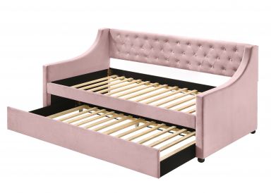 Lianna Upholstered Daybed w/Trundle (Twin) (Pink Velvet)