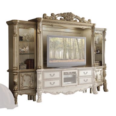 Dresden 121"L Entertainment Center (Gold Patina & Bone)
