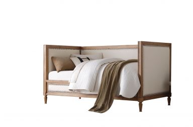 Charlton Wooden Teenager Daybed (Twin) (Cream Linen & Salvage Oak)