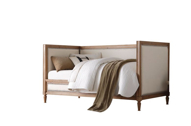Charlton Wooden Teenager Daybed (Twin) (Cream Linen & Salvage Oak)