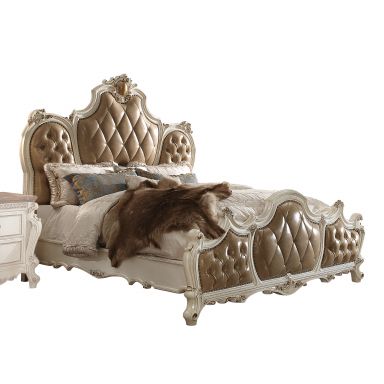 Picardy Upholstered CK Bed (Butterscotch Synthetic Leather & Antique Pearl)