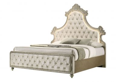 Lucienne Upholstered Eastern King Bed w/LED (Beige Velvet)