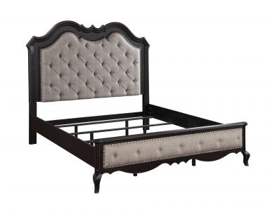 Chelmsford Upholstered Eastern King Bed (Beige Fabric & Antique Black Finish)