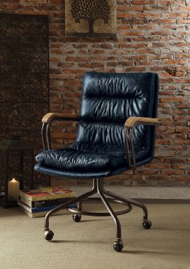 Harith Top Grain Leather Office Chair (Vintage Blue Top Grain Leather)