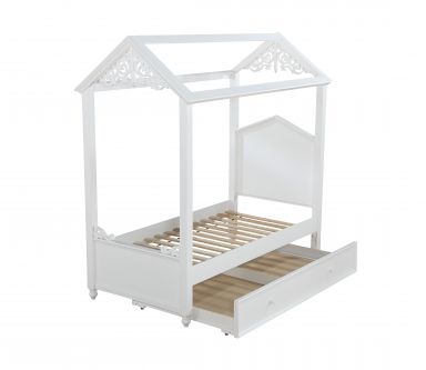 Rapunzel Wooden Teenager Trundle (Twin)-Optional (White)