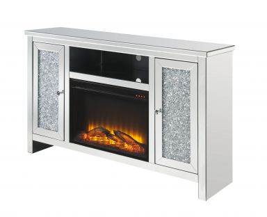 Noralie Glam TV Stand w/Fireplace (Mirrored & Faux Diamonds)