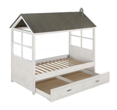 Tree House II Wooden Teenager Twin Bed (Weathered White & Washed Gray)