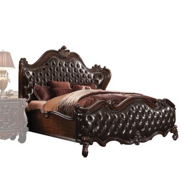 Versailles Upholstered CK Bed (Two Tone Dark Brown Synthetic Leather & Cherry Oak)