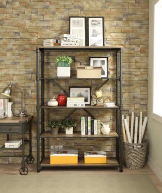 Itzel 49"L Bookshelf (Antique Oak & Sandy Gray)