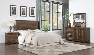 Franklin Wooden 4Pcs Pack Full Bed Set (Brushed Walnut Finish)