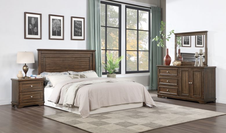 Franklin Wooden 4Pcs Pack Full Bed Set (Brushed Walnut Finish)