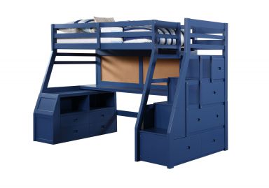 Jason II Wooden Teenager Twin Loft Bed w/Storage (Navy Blue Finish)