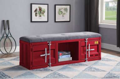 Cargo 56"L Upholstered Bench w/Storage (Gray Fabric & Red)