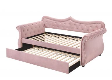 Adkins Upholstered Daybed w/Trundle (Twin) (Pink Velvet)