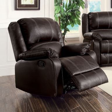 Zuriel 33"W Upholstered Motion Rocker Recliner (Brown Synthetic Leather)