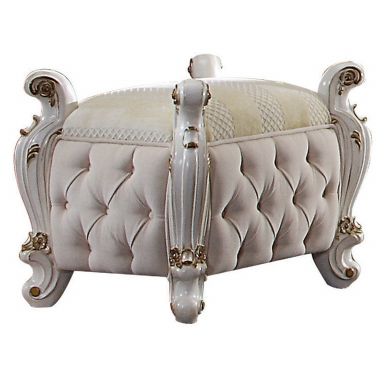Picardy 22"H Upholstered Vanity Stool (Fabric & Antique Pearl)