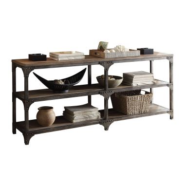 Gorden 72"L Rectangular Console Table (Weathered Oak & Antique Silver)