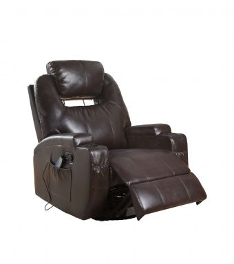 Waterlily 34"W Upholstered Motion Rocker Recliner w/Swivel (Brown Synthetic Leather)