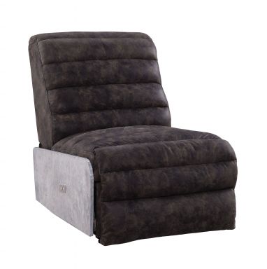 Okzuil Top Grain Leather Power Motion Recliner (Two Tone Gray Top Grain Leather & Aluminum)