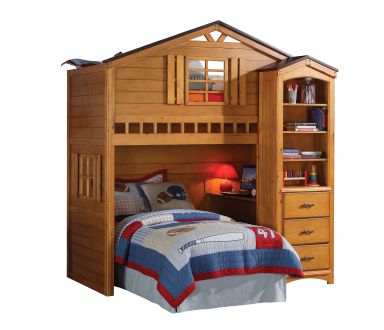 Tree House Wooden Teenager Twin Loft Bed (Rustic Oak)