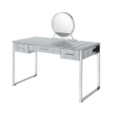 Myles 3 Drawers Vanity Set w/USB (Antique White & Chrome Finish)