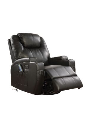 Waterlily 34"W Upholstered Motion Rocker Recliner w/Swivel (Black Synthetic Leather)