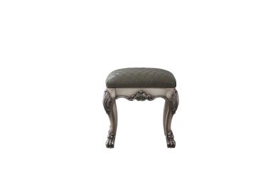 Dresden 20"H Upholstered Vanity Stool (Vintage Bone White & Synthetic Leather)