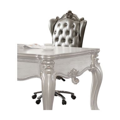 Versailles 27"W Upholstered Executive Office Chair (Silver Synthetic Leather & Antique Platinum)