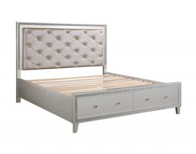 Sliverfluff Upholstered Eastern King Bed w/Storage & LED (Synthetic Leather & Champagne Finish)