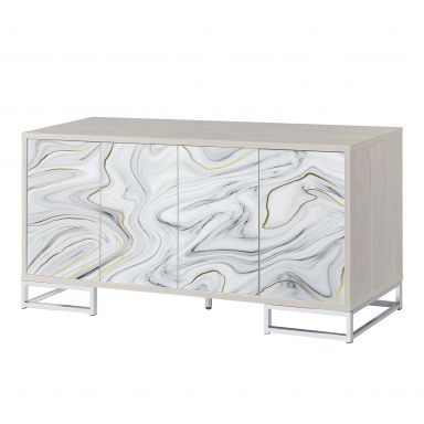 Panos 65"L Console Cabinet (White Marble Paint & Chrome Finish)
