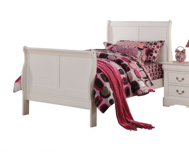 Louis Philippe III Wooden Teenager Twin Bed (White)