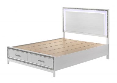 Haiden Wooden Eastern King Bed w/Storage (LED & White Finish)