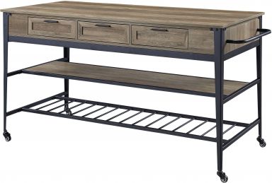 Macaria 64"L Kitchen Island w/3 Drawers (Rustic Oak & Black Finish)
