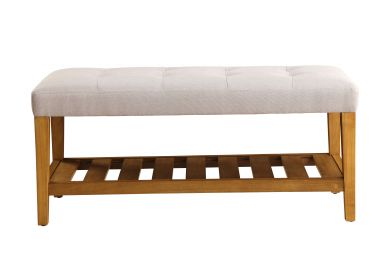 Charla 40"L Upholstered Bench (Light Gray & Oak)