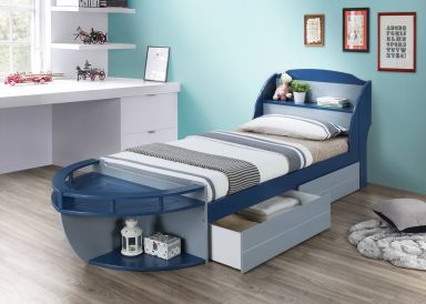 Neptune II Wooden Teenager Twin Bed (Gray & Navy)